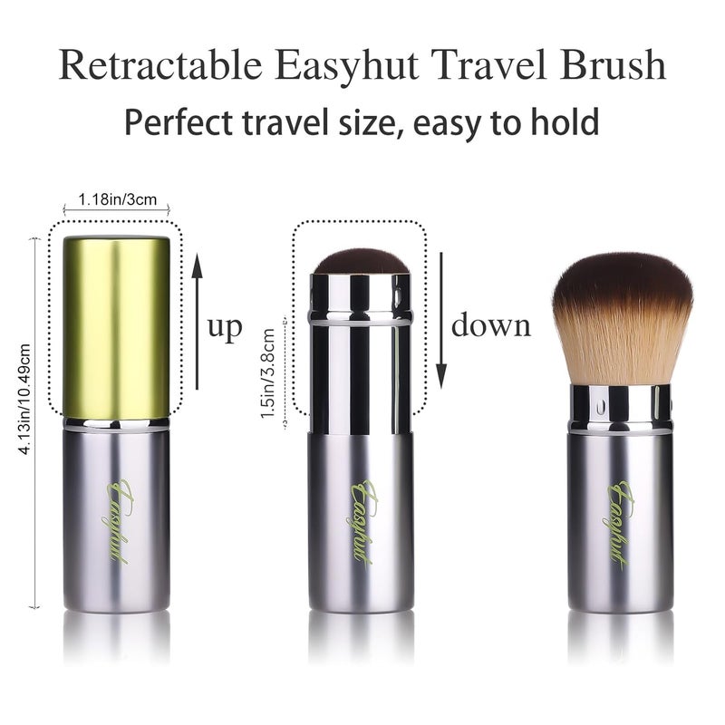 Easyhut Retractable Kabuki Makeup Brushes 2 Pcs Blush Brushes Set Portable Powder Brushes with Flat and Angled Top for Liquid Cream Cosmetics Travel, large/1.18inch(Silver Green) - Image 3